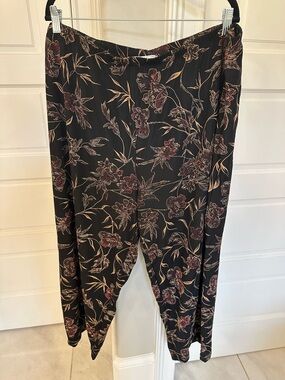 Susan Graver Women’s 3X Black Floral Pants Liquid Knit Wide Leg Elastic Waist